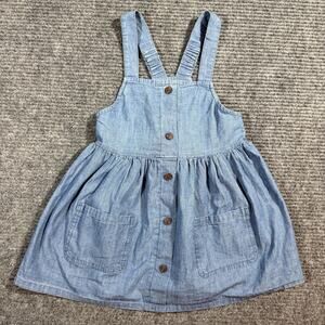 Cat & Jack Dress Girls 4T Blue Sleeveless Button Front Denim Look Front Pockets